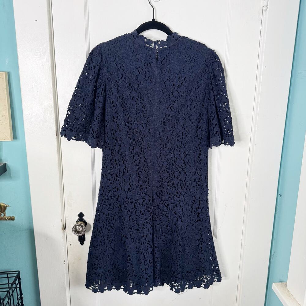 Rebecca Taylor Lace Sheath Dress Flutter Sleeves Navy Preppy Classy 100% Cotton - Picture 15 of 15